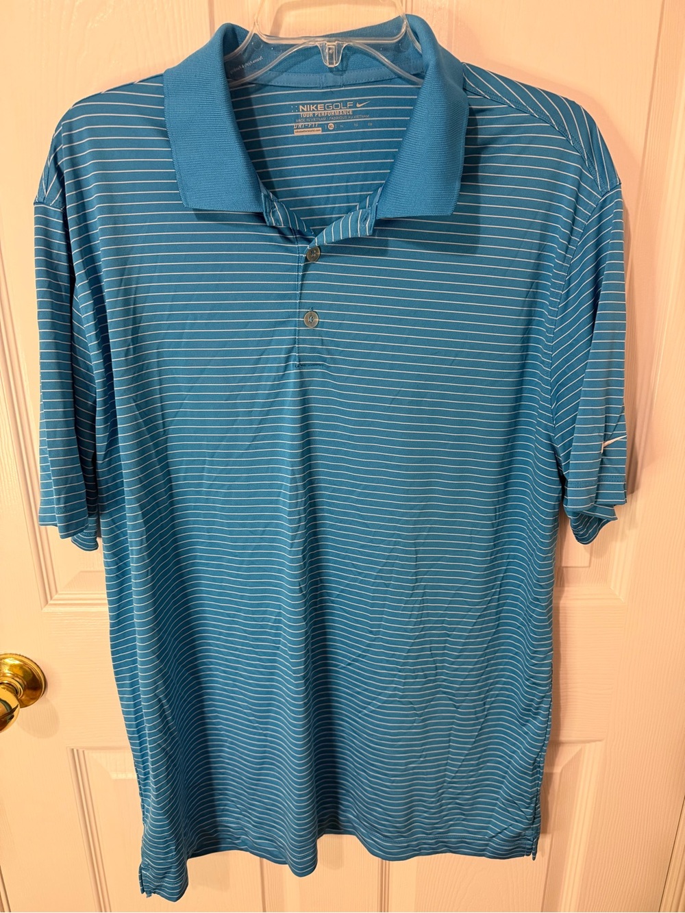 Nike Men's Teal Blue Striped Polo Shirt